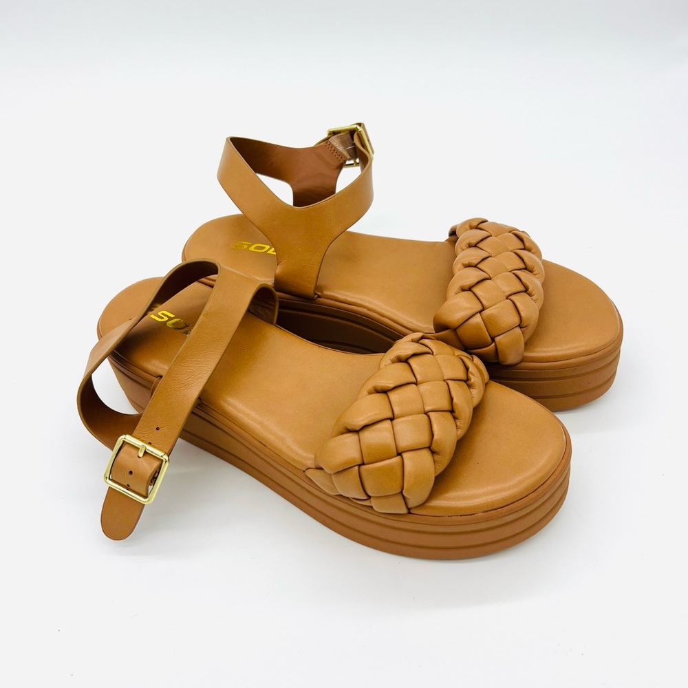 Soda Platform Sandals Tan Brown Ankle Strap 2 Strap Size 7.5